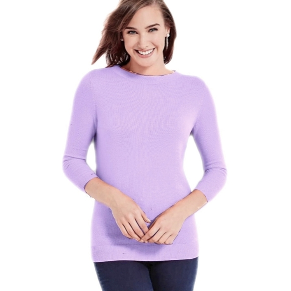 Talbots Sweaters - Talbots 100% Cashmere Wmns S Lavender Pullover 3/4 Sleeve Sweater